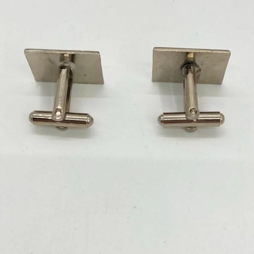 Vintage Polished Silver Tone Cufflinks Rectangle Clear Crystal Rhinestone‎
